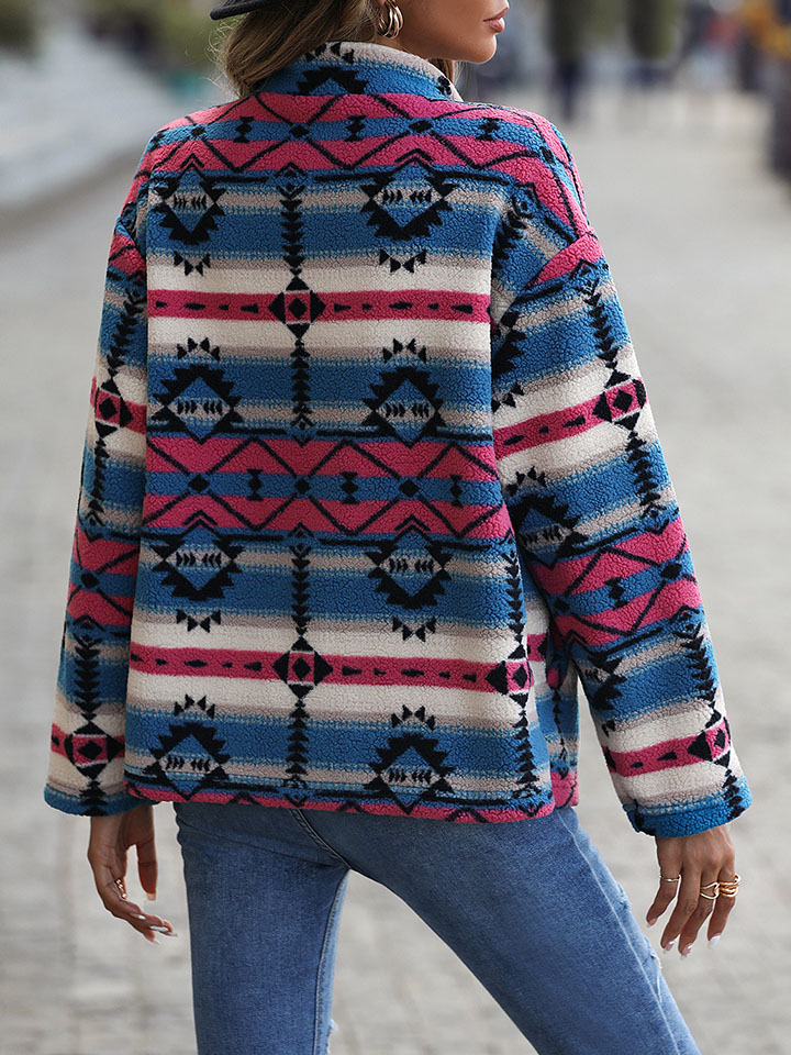 Oversized Single-Breasted Geometric Ornament Jacket-ABOXUN