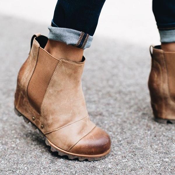 Women Slip On Wedge Boots-ABOXUN