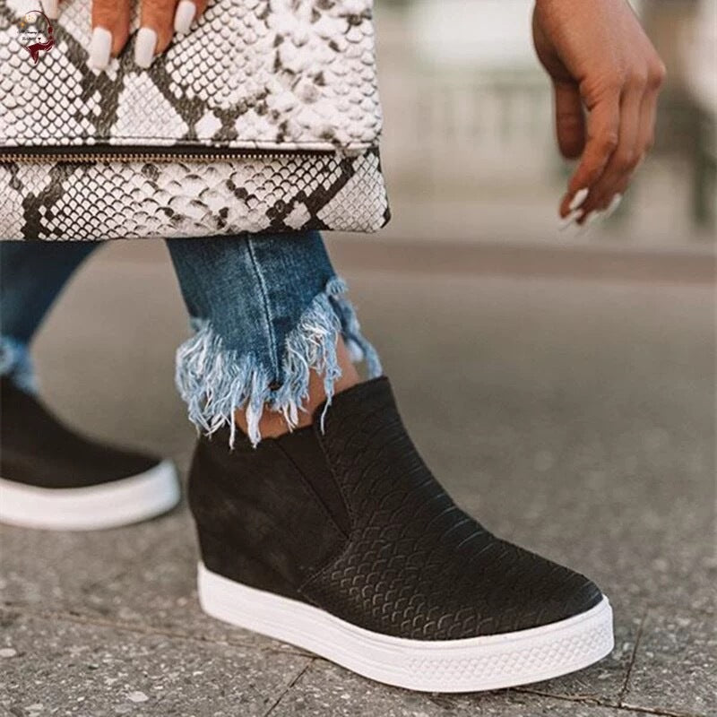 Women's Brown Boots Wedge Daily Comfy Sneakers-ABOXUN