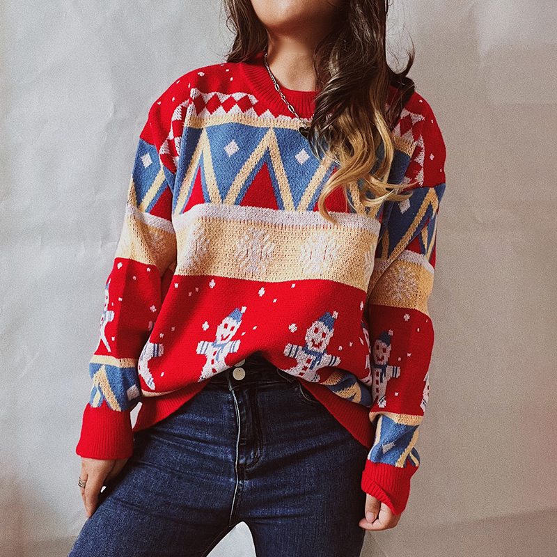 Vintage Christmas Snowman Long Sleeve Sweater-ABOXUN