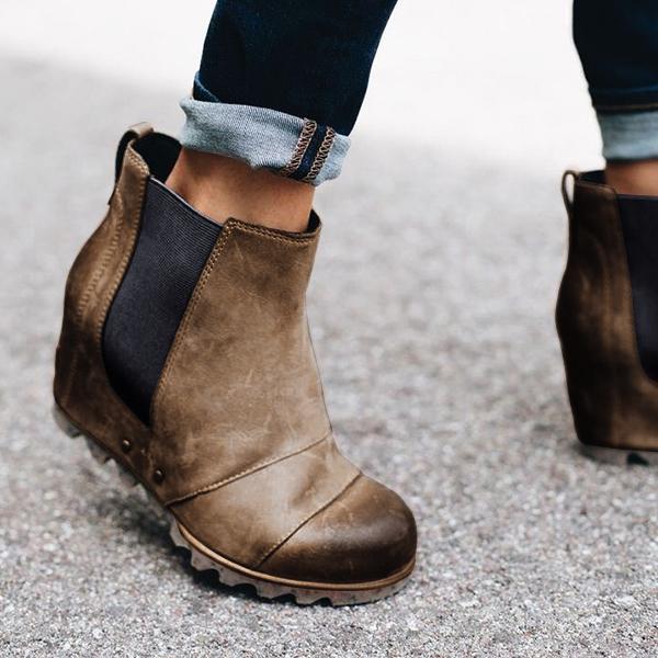 Women Slip On Wedge Boots-ABOXUN