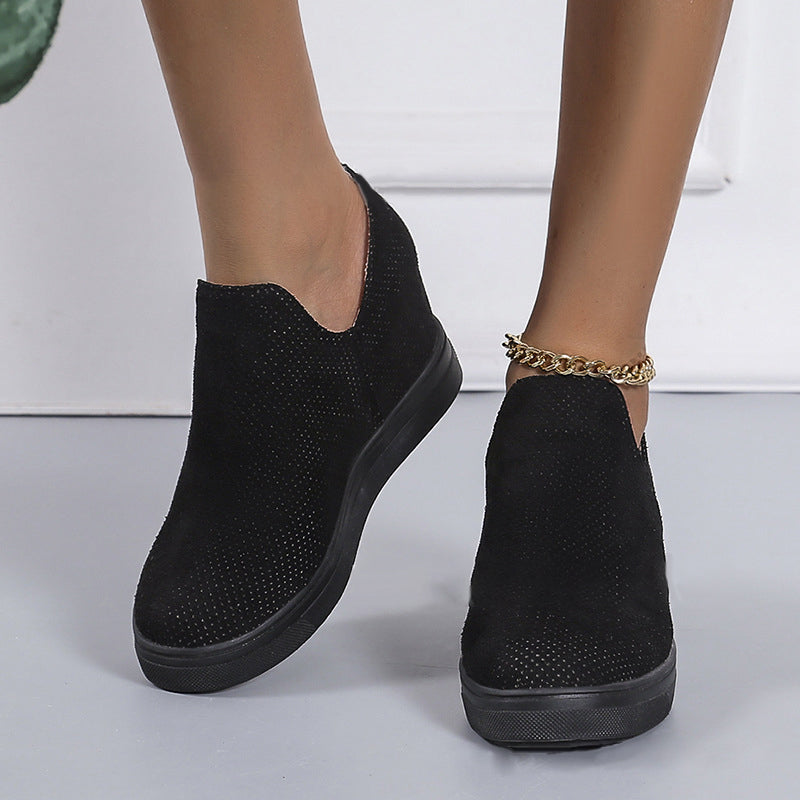 Women's Round Toe Wedge Inner Booster Eyelet Casual Shoes-ABOXUN