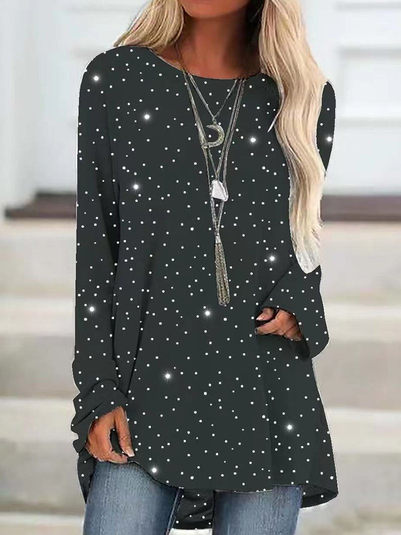 Knit sweater loose large size casual sequined T-shirt top-ABOXUN