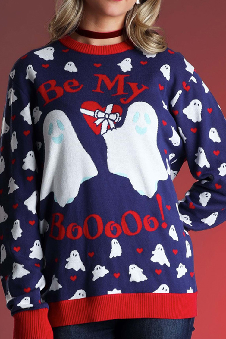 Ghost Jacquard Halloween Loose Sweater-ABOXUN