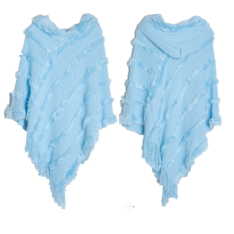 Vintage Solid Fringed Hooded Sweater Pullover Shawl-ABOXUN