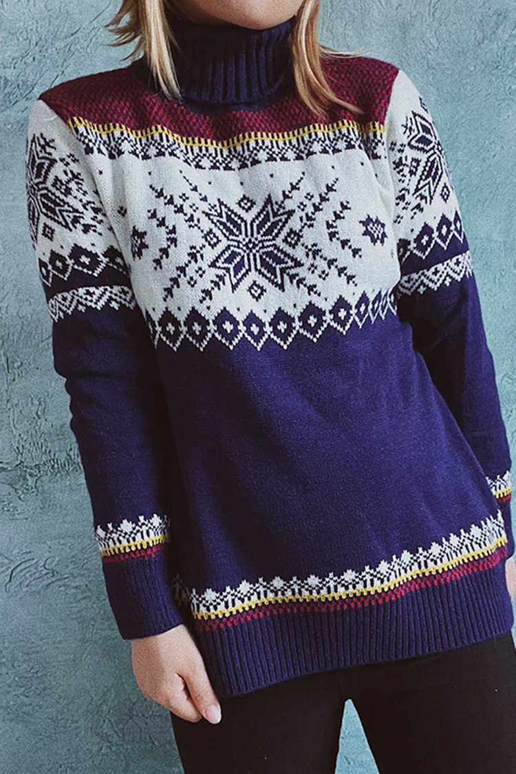 Vintage Totem Snowflake Long Sleeve Sweater-ABOXUN