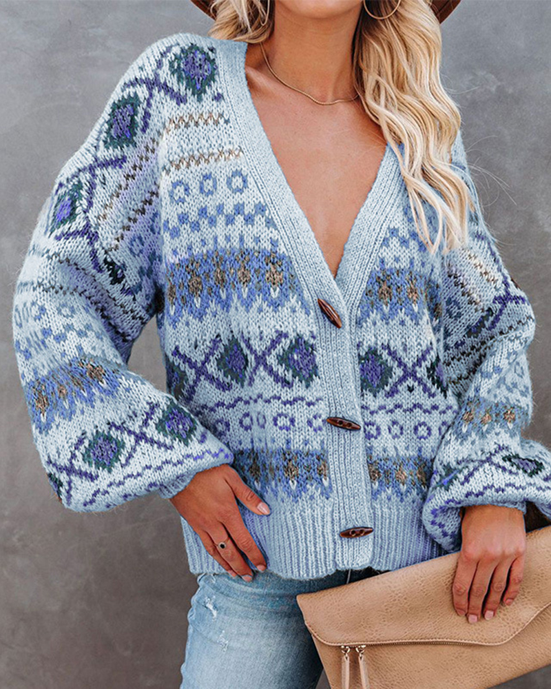 Button-knit V-neck Sweater-ABOXUN