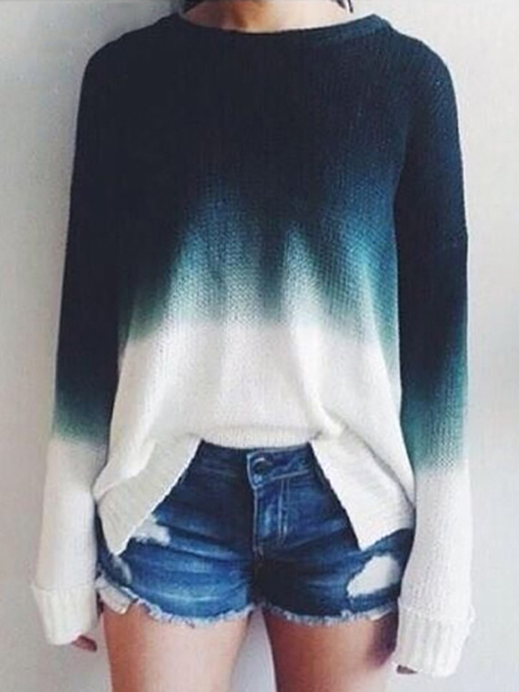 Vintage Ombre Crew Neck Long Sleeve Sweater-ABOXUN