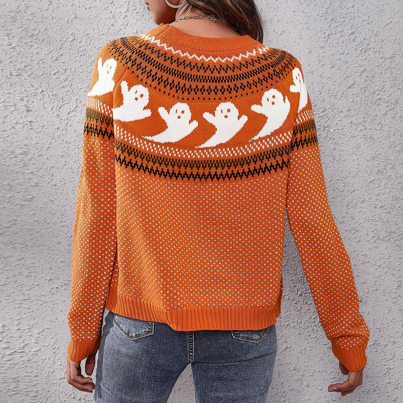 Vintage Halloween Ghost Polka Dot Sweater-ABOXUN