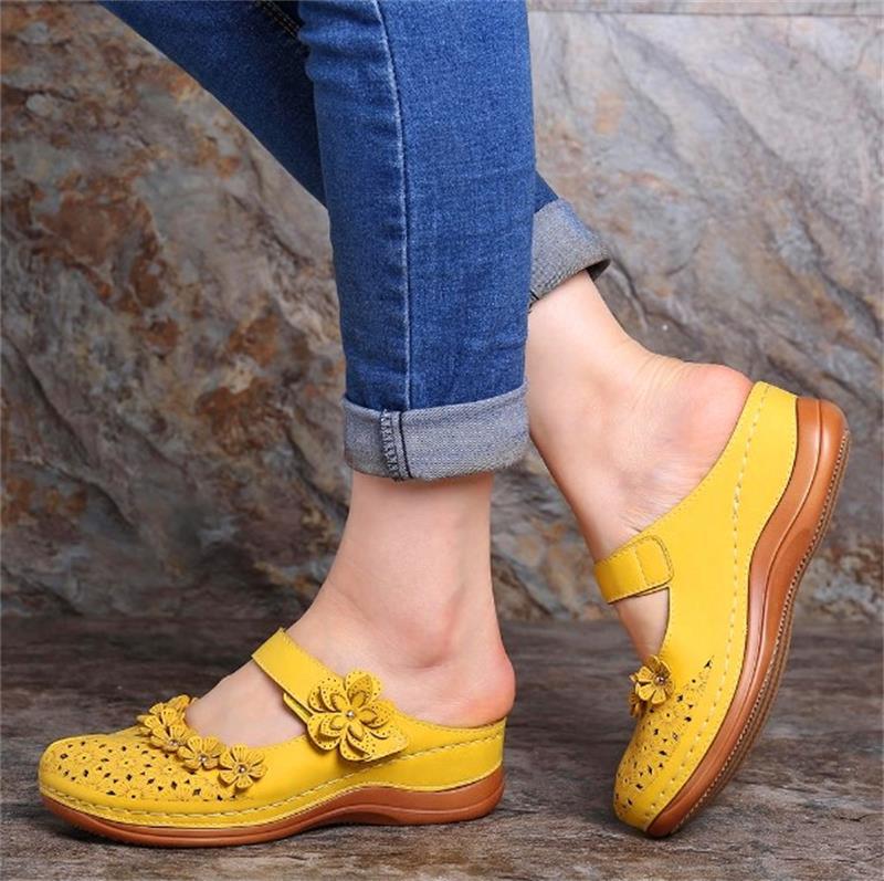Summer multicolor retro comfortable flat round toe non-slip soft bottom casual women's sandals-ABOXUN