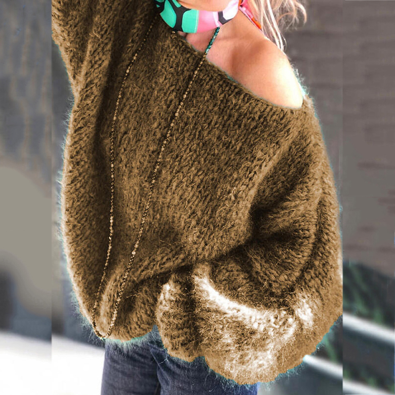 Vintage Slanted Shoulder Loose Irregular Sweater-ABOXUN