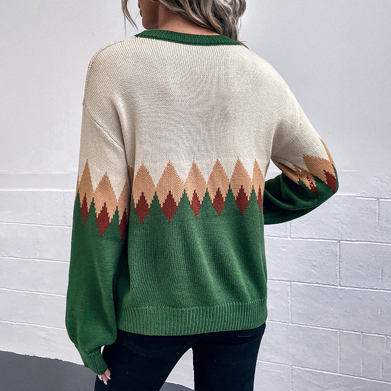 Vintage Diamond Check Colorblock Sweater-ABOXUN