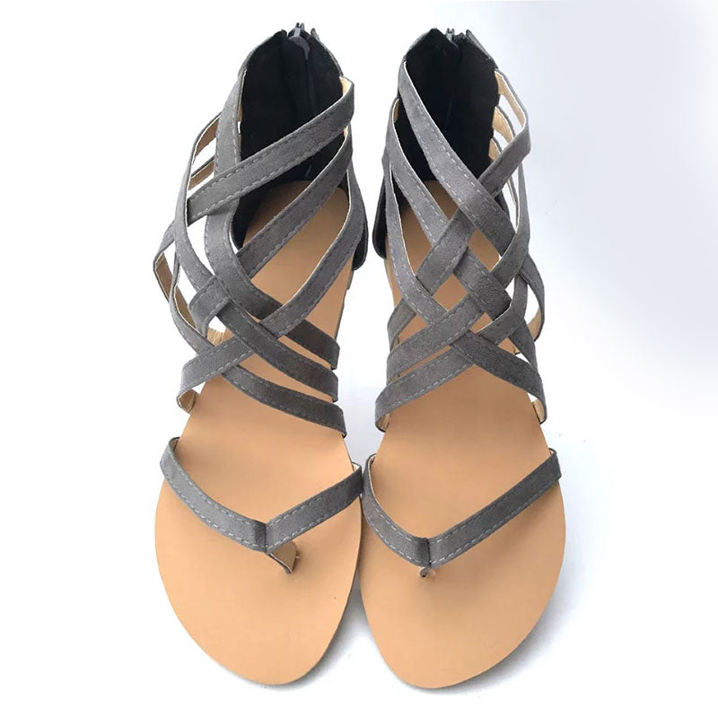 Summer Cross-Tied Zipper Flat Sandals-ABOXUN