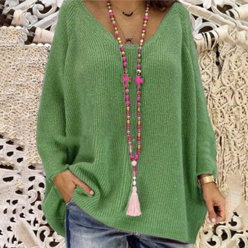 Vintage V Neck Solid Color Pullover Sweater-ABOXUN