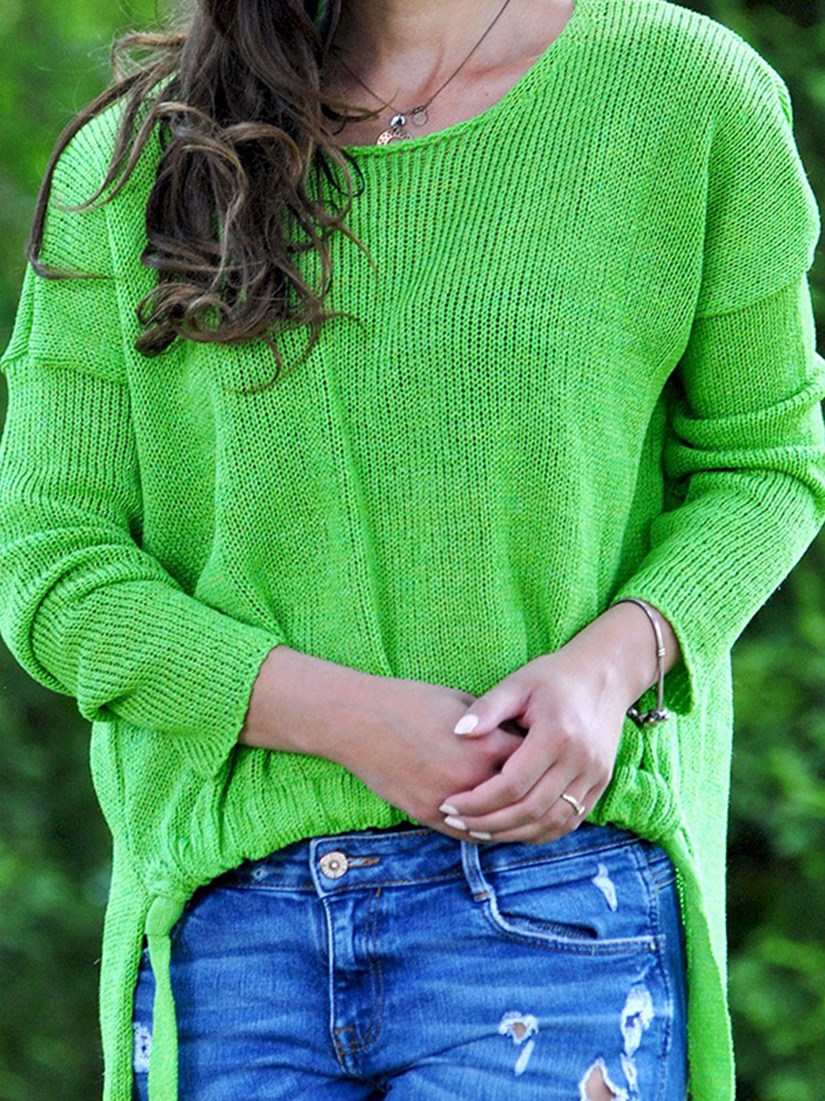 Loose Solid Color Long Sleeve Sweater-ABOXUN