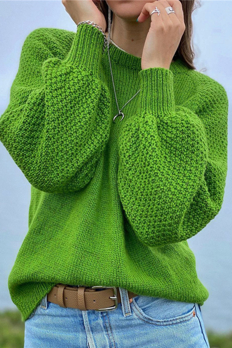 Retro Pullover Solid Color Versatile Sweater-ABOXUN