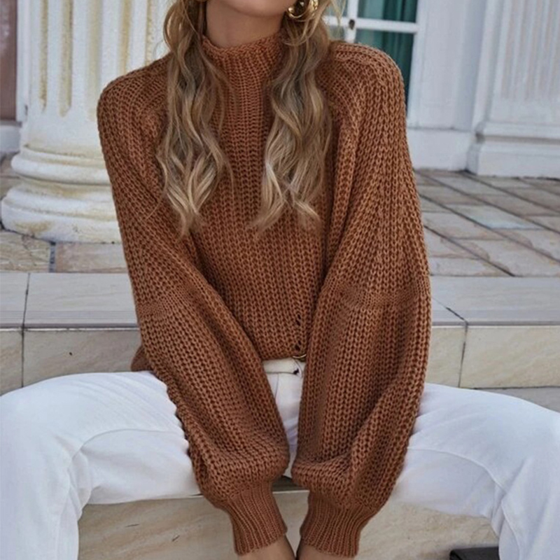 Vintage Loose Turtleneck Pullover Solid Color Sweater-ABOXUN