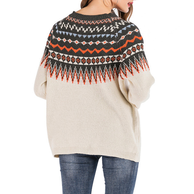 Ethnic Jacquard Ferris Wheel Retro Sweater-ABOXUN