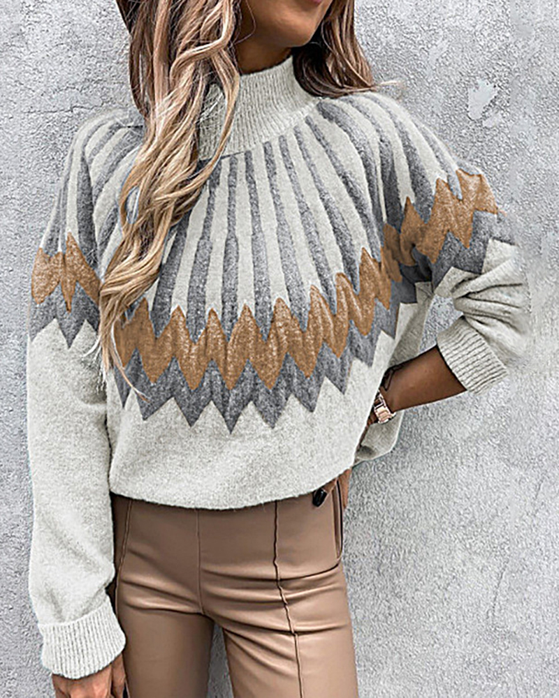 High Neck Long Sleeve Casual Knit Sweater-ABOXUN