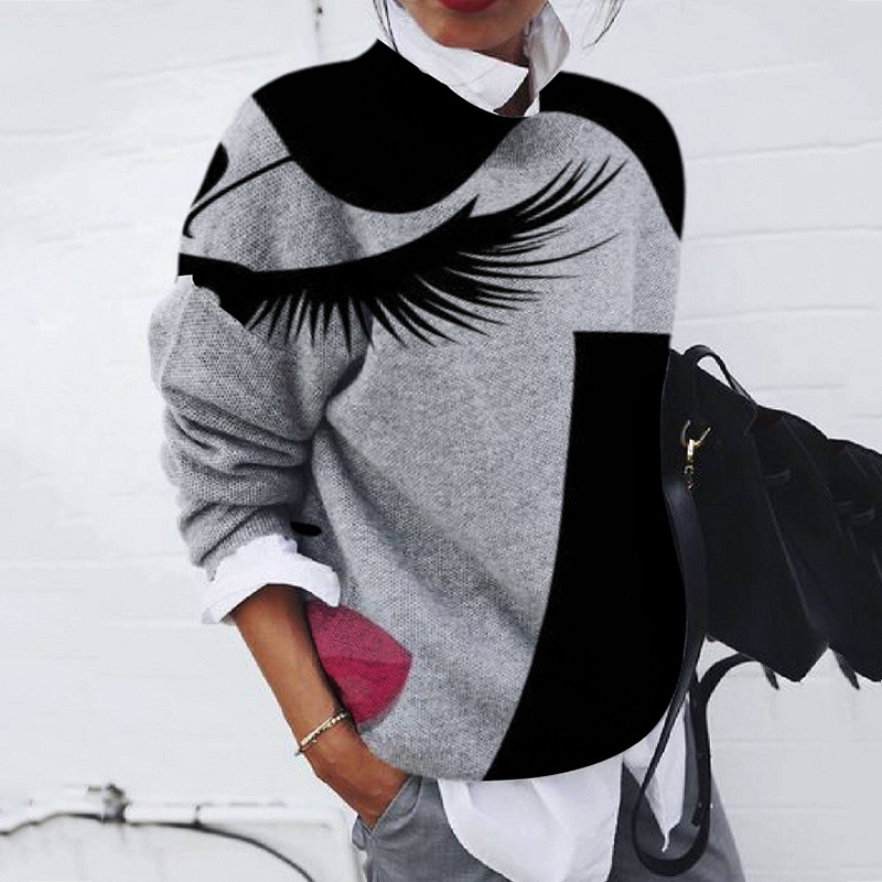 Portrait Print Loose Long Sleeve Top-ABOXUN