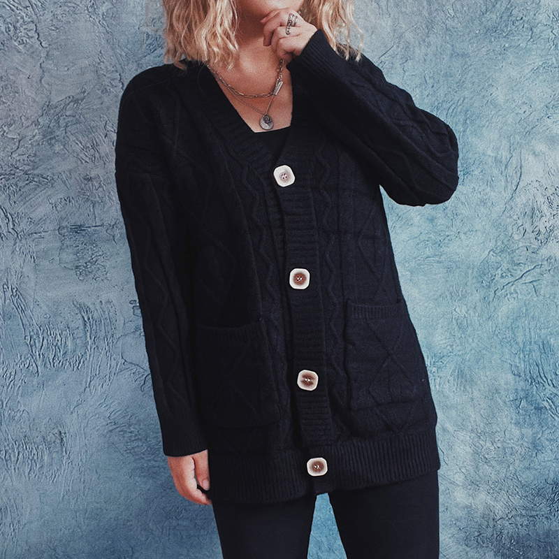 Vintage Long Sleeve Solid Sweater Cardigan-ABOXUN