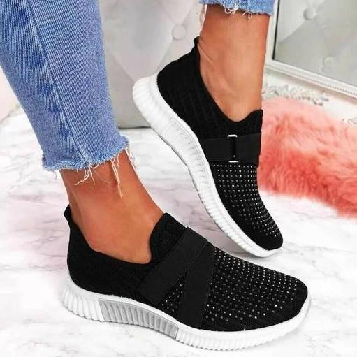 Women's Breathable Slip On Mesh Rhinestone Trainers Shoes-ABOXUN