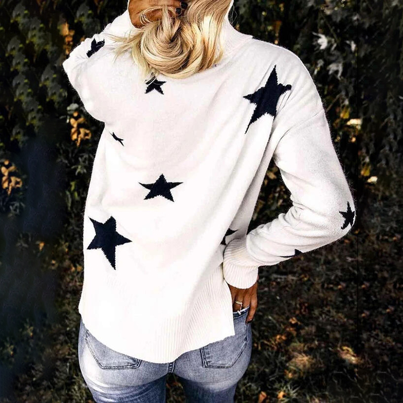 Vintage Turtleneck Loose Star Print Sweater-ABOXUN