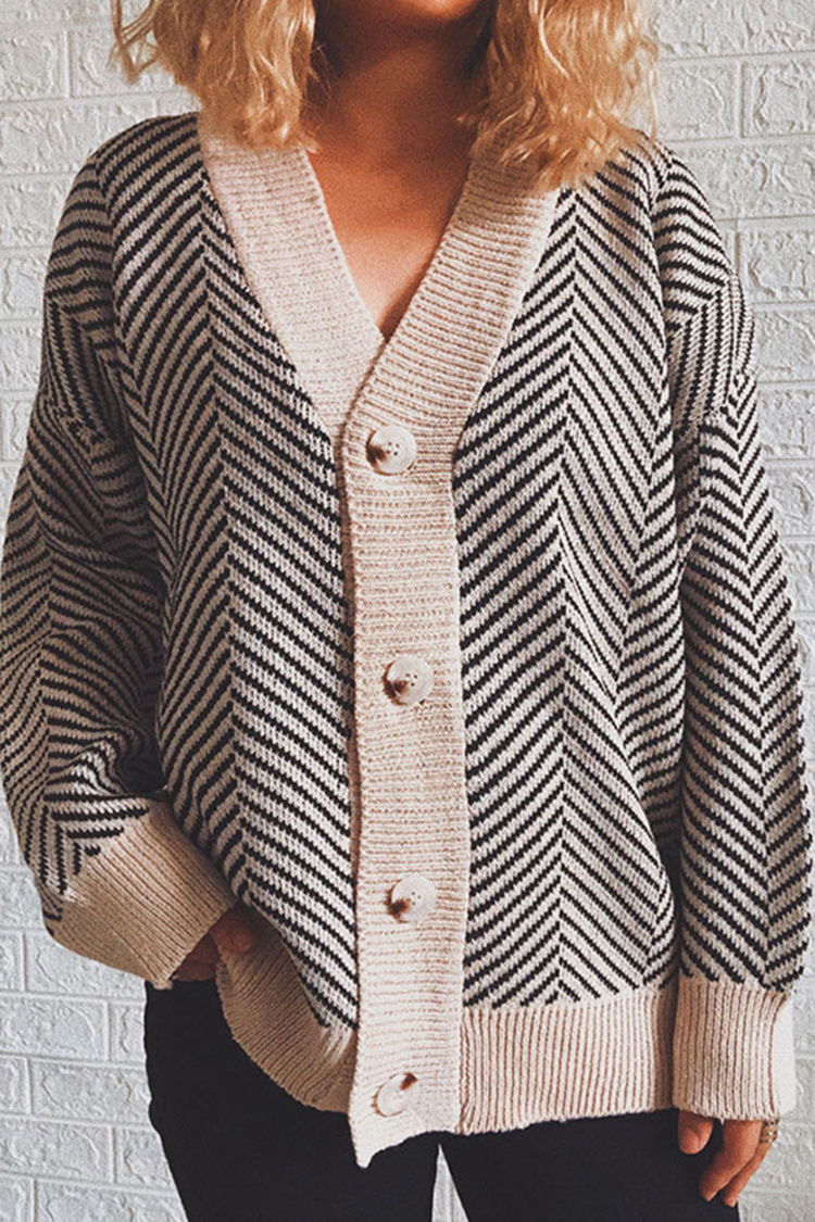 Single-Breasted Diamond Stripe Cardigan-ABOXUN