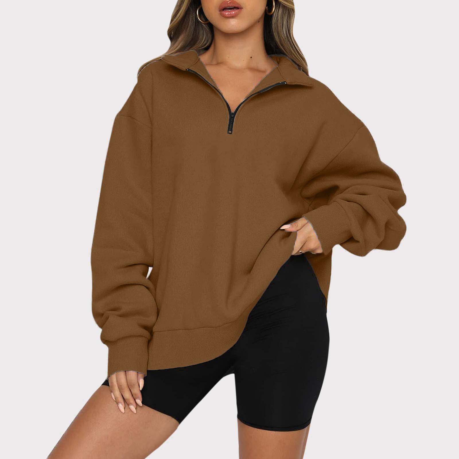 Casual top half-zip pullover long-sleeved sweatshirt sweatshirt-ABOXUN