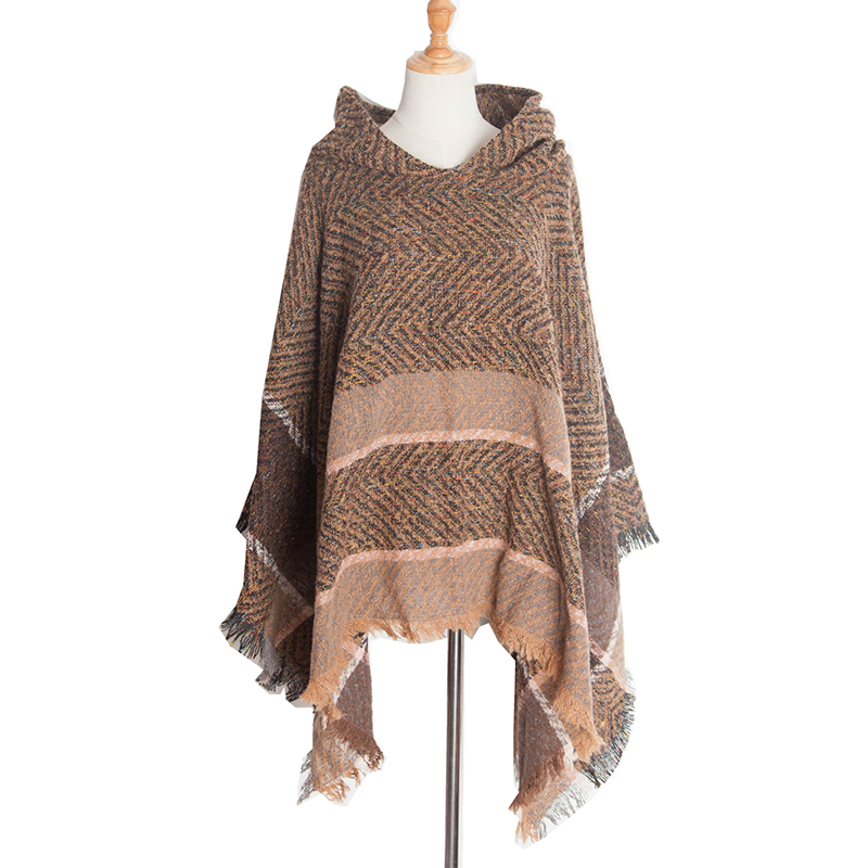 Vintage Herringbone Hooded Pullover Shawl-ABOXUN