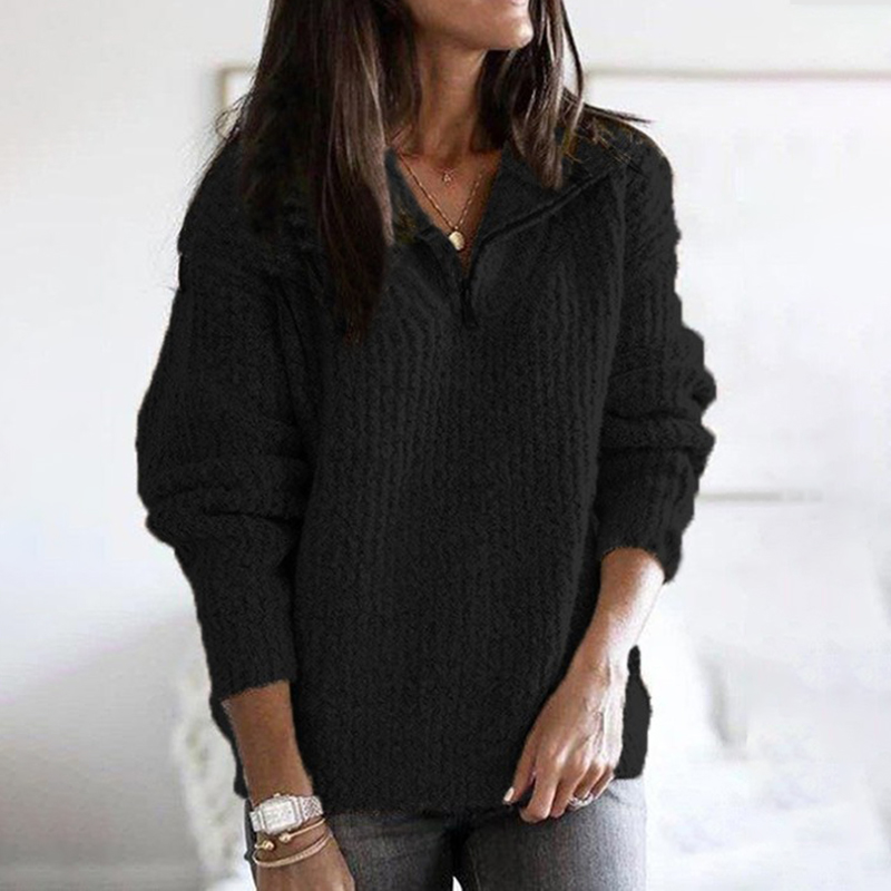 Vintage Zip Pullover Long Sleeve Sweater-ABOXUN