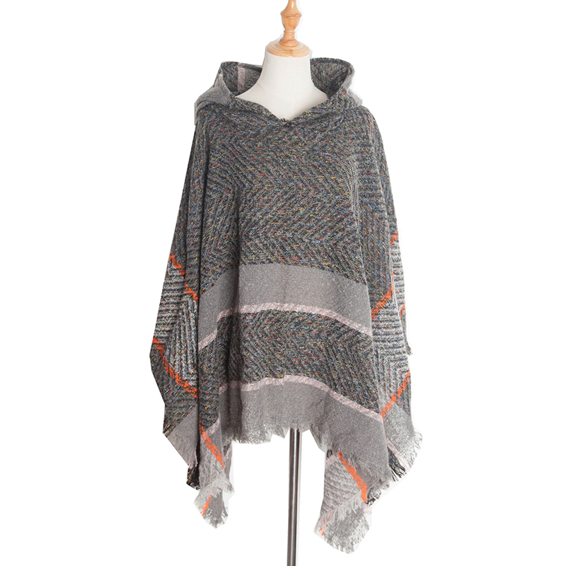Vintage Herringbone Hooded Pullover Shawl-ABOXUN
