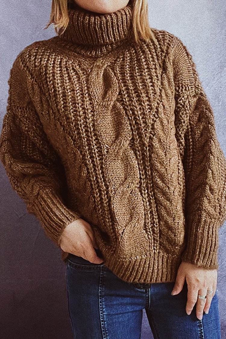 Vintage Long Sleeve Turtleneck Solid Sweater-ABOXUN