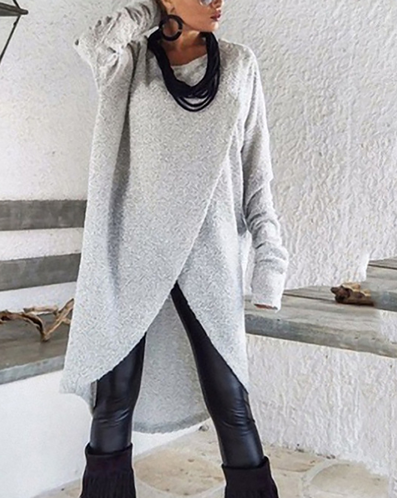 Women's loose round neck irregular loose cozy sweater dress-ABOXUN