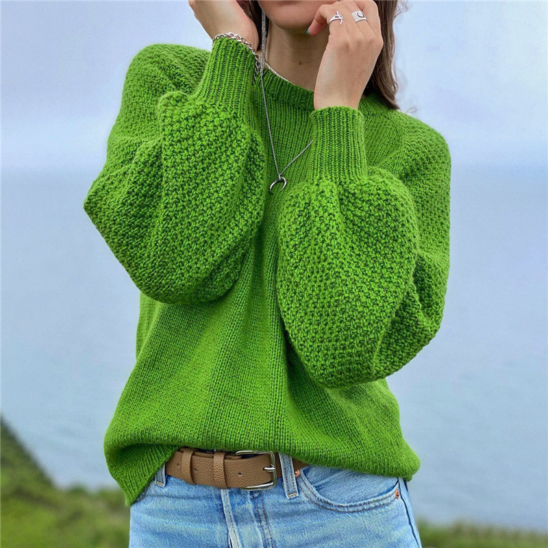 Retro Pullover Solid Color Versatile Sweater-ABOXUN