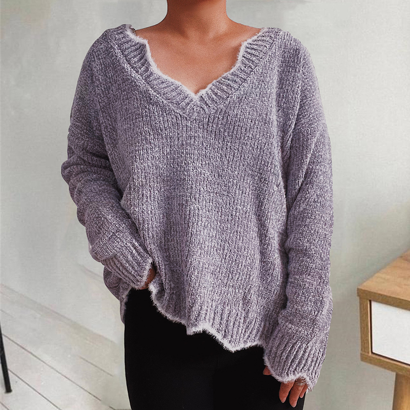 Vintage Solid Chenille Wavy Loose Sweater-ABOXUN