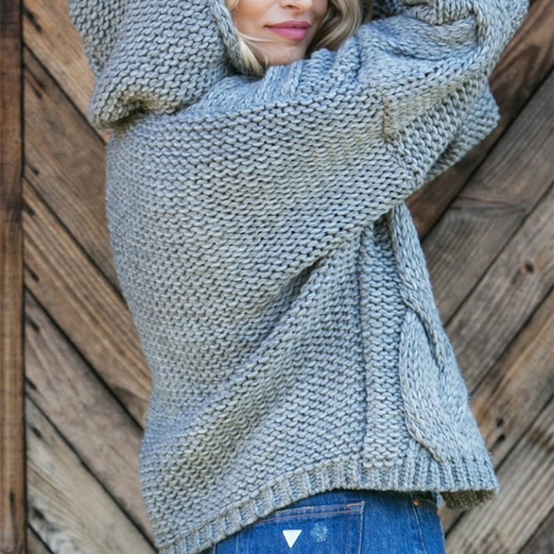 Twist Solid Color Thick Line Hooded Sweater Cardigan-ABOXUN