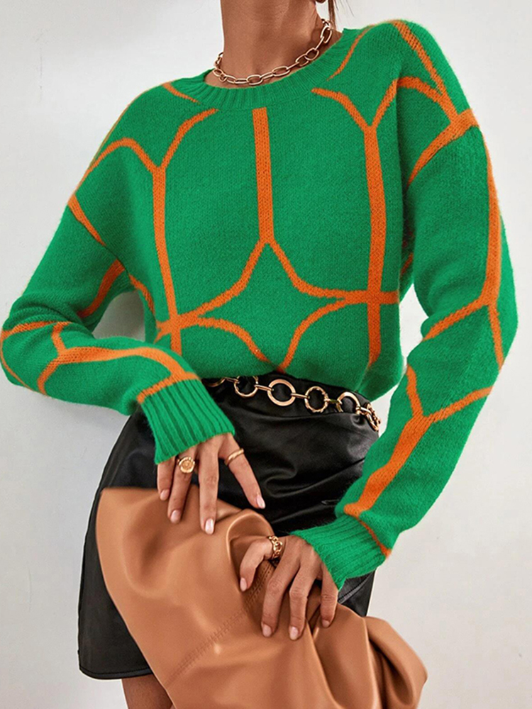 Geo Pattern Drop Shoulder Sweater-ABOXUN