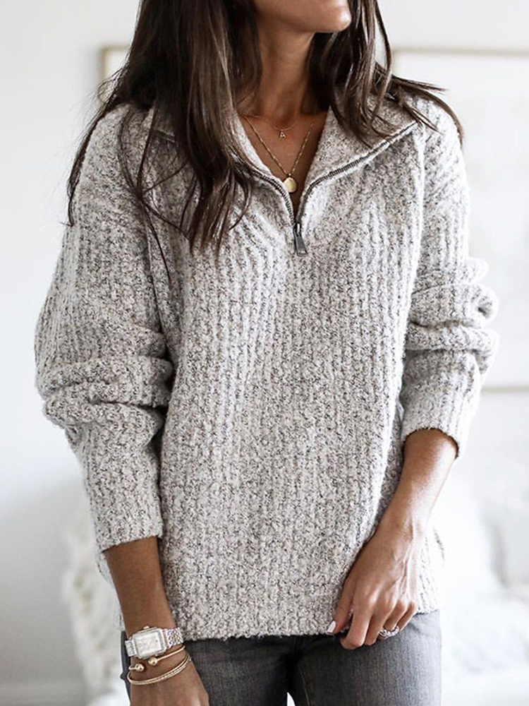 Vintage Zip Pullover Long Sleeve Sweater-ABOXUN