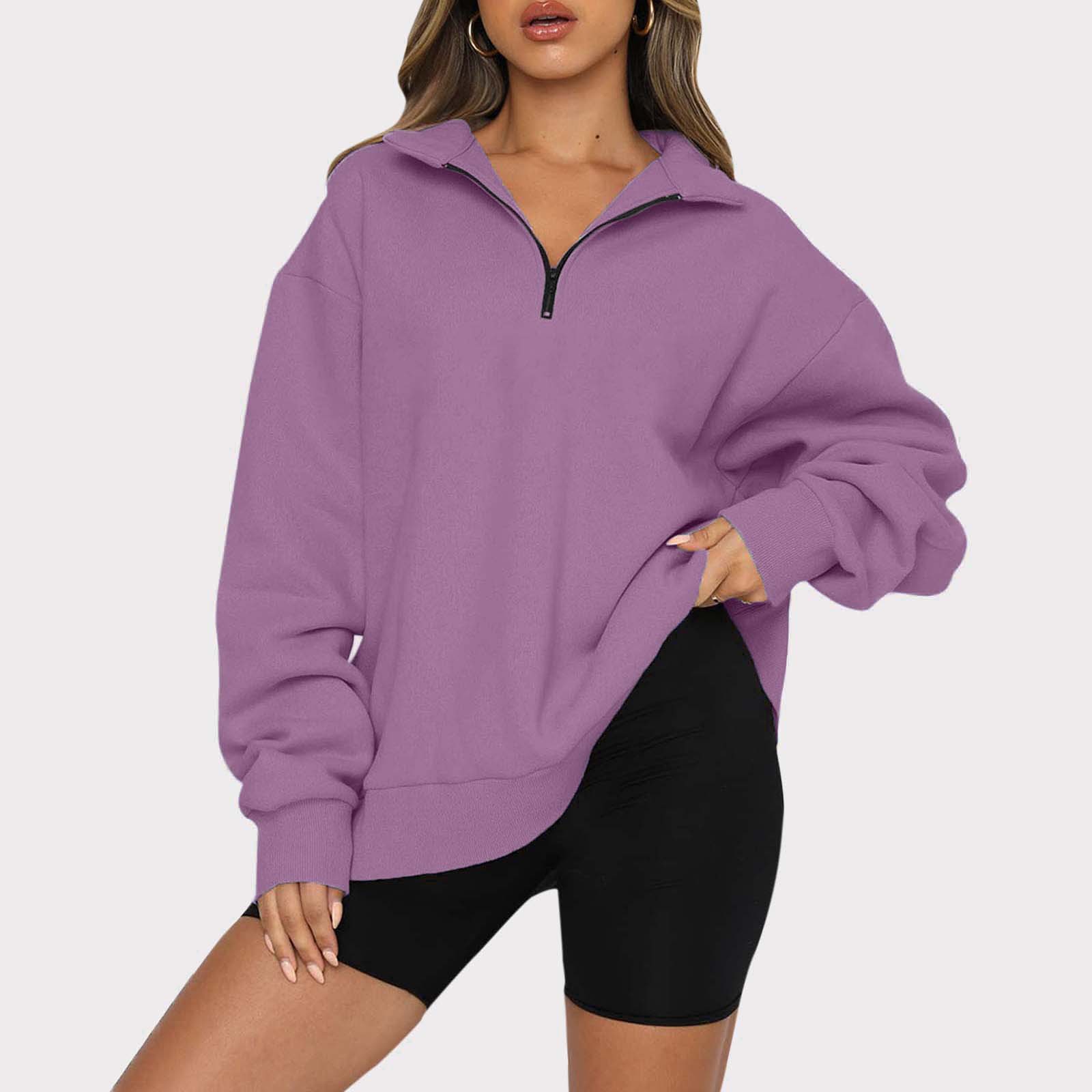 Casual top half-zip pullover long-sleeved sweatshirt sweatshirt-ABOXUN