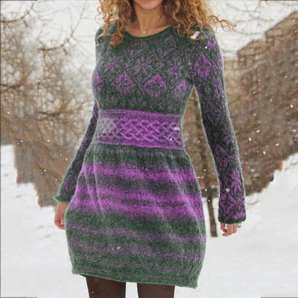 Vintage Mid Rise Twist Pullover Long Sleeve Mini Dress-ABOXUN