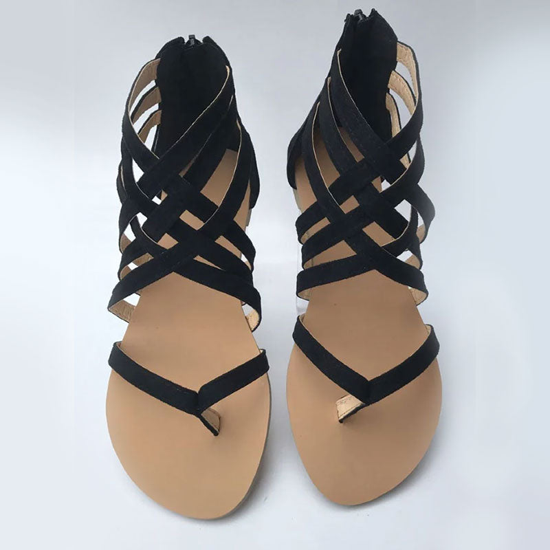 Summer Cross-Tied Zipper Flat Sandals-ABOXUN