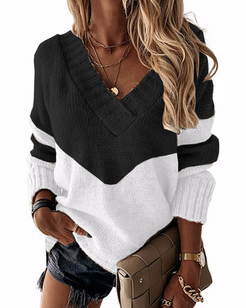 V-neck Loose Sweater-ABOXUN