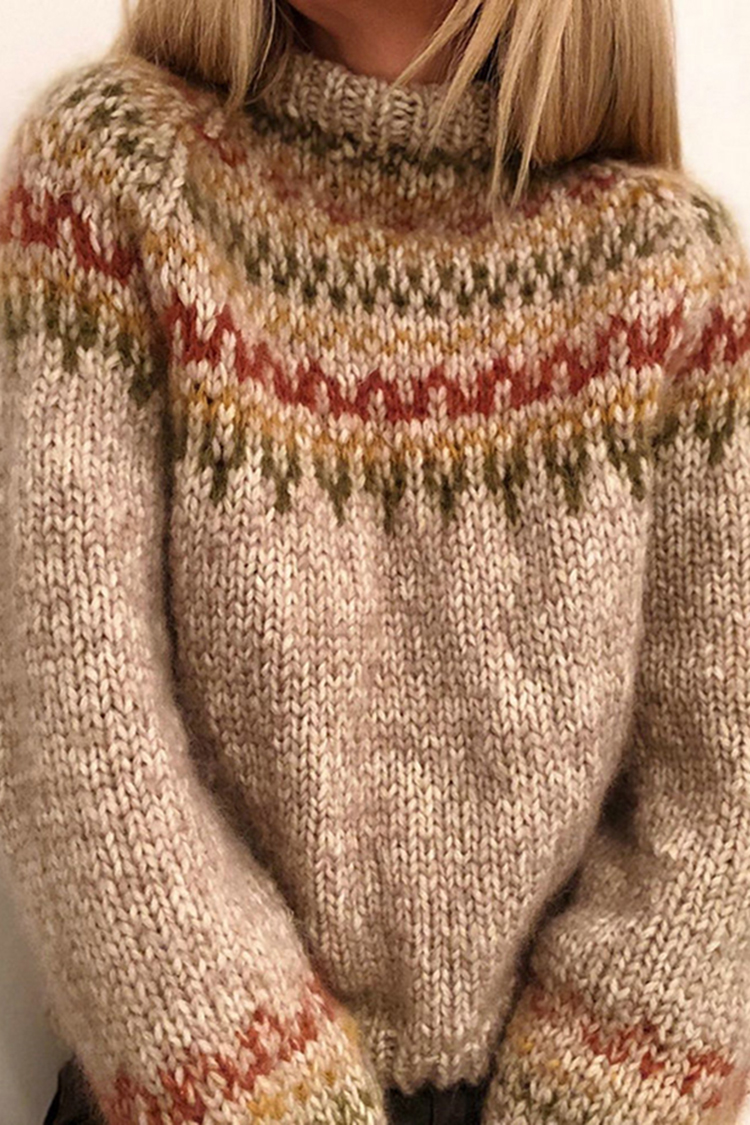 Casual Turtleneck Straight Leg Printed Sweater-ABOXUN