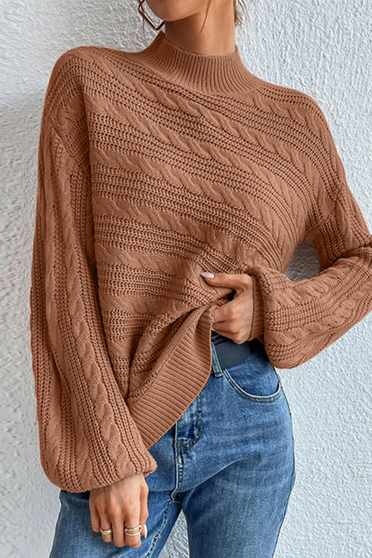 Vintage Loose Crewneck Pullover Twist Sweater-ABOXUN
