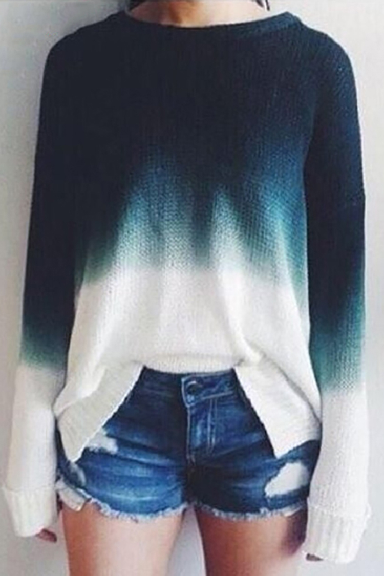 Vintage Ombre Crew Neck Long Sleeve Sweater-ABOXUN