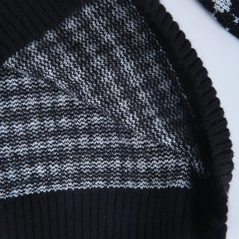 Green Stripe Black and White Diamond Print Sweater-ABOXUN