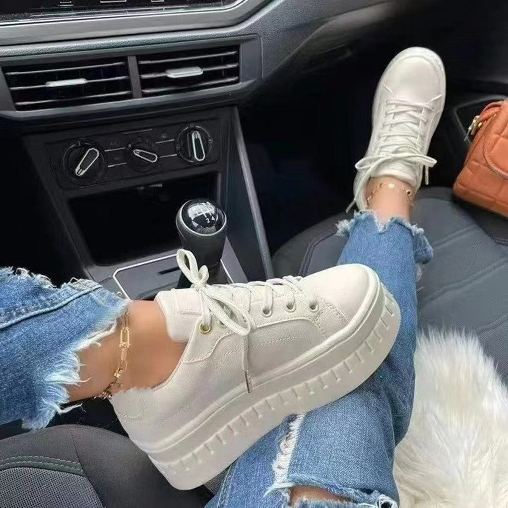 2022 Ladies New Round Toe Lace Up Casual Shoes-ABOXUN