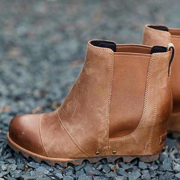 Women Slip On Wedge Boots-ABOXUN