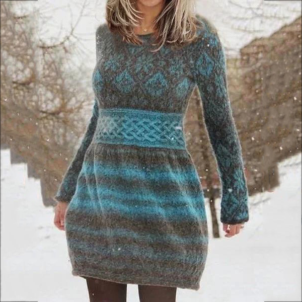 Vintage Mid Rise Twist Pullover Long Sleeve Mini Dress-ABOXUN